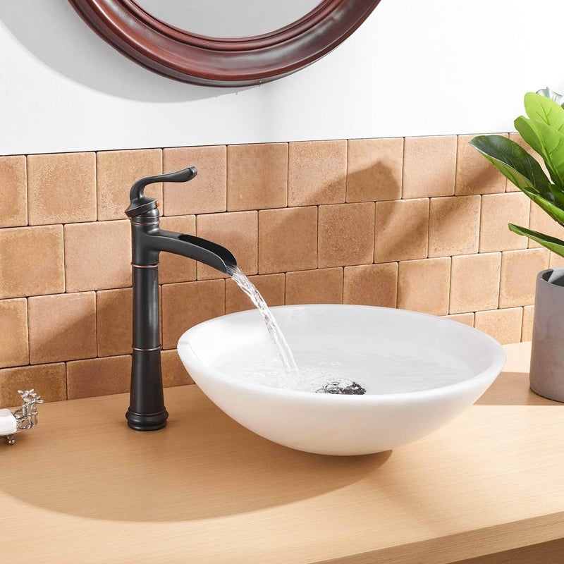 Homevacious Oil Rubbed Bronze Bathroom Faucet Waterfall Sink Single Handle Lever Mixer Tap with Pop Up Drain Assembly - Image 5